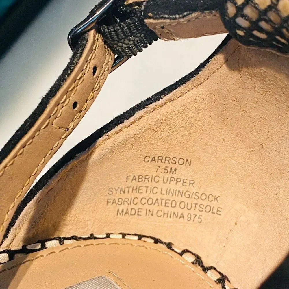Steve Madden Ankle Strap Open Toe Mesh Block Heel Carrson Sandals Black Size 7.5